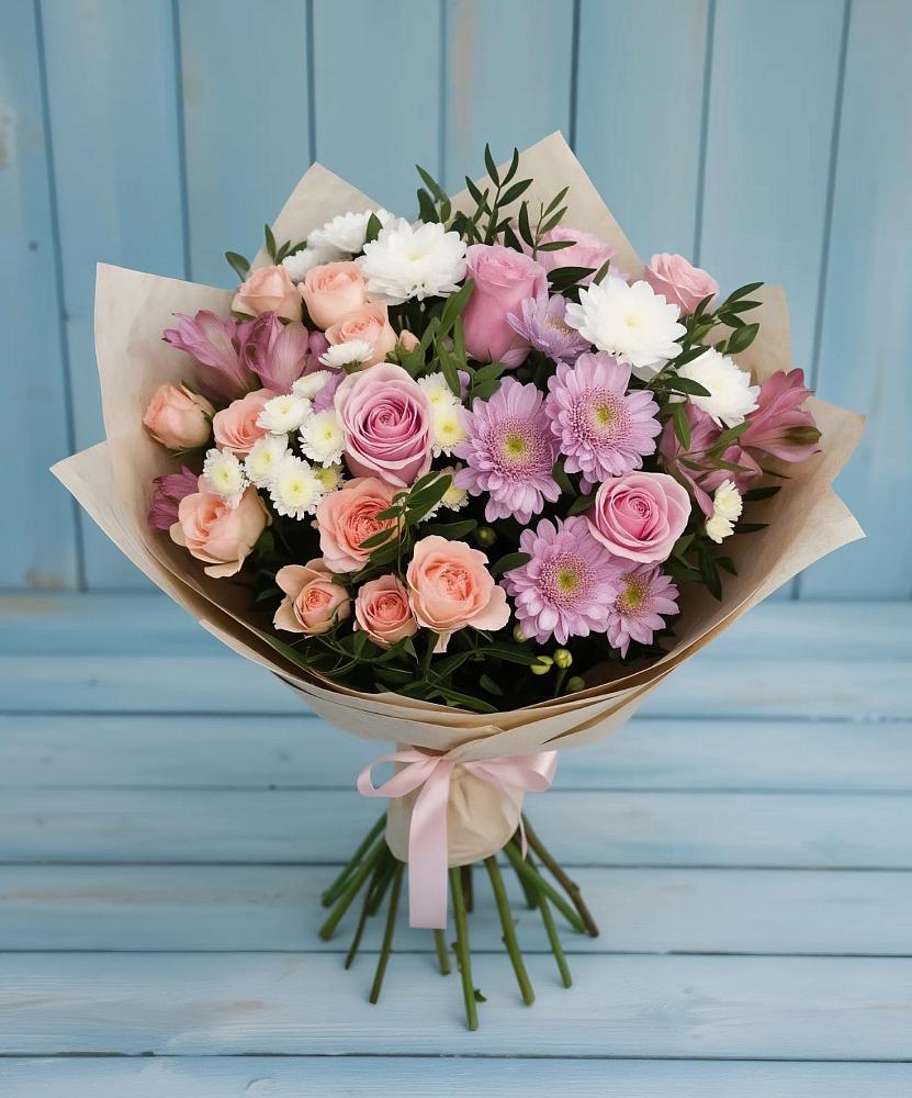Букет цветов из: Хризантемы, Розы и Альстромерии в Бежецке