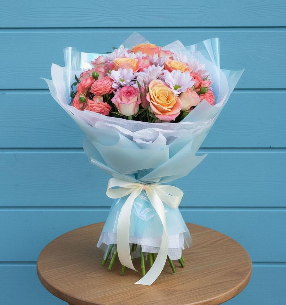 Букет цветов из: Хризантемы и Розы в Бежецке