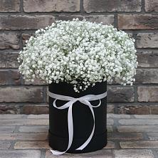 Цветочная композиция из Гипсофила в шляпной коробке в Бежецке