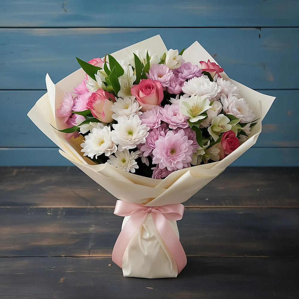 Букет цветов из: Хризантемы, Альстромерии и Розы в Бежецке